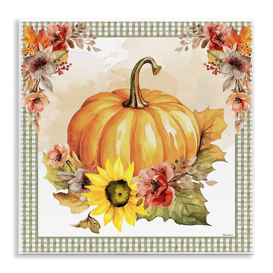 Stupell Industries Pumpkin with Flower Accent Canvas Wall Art